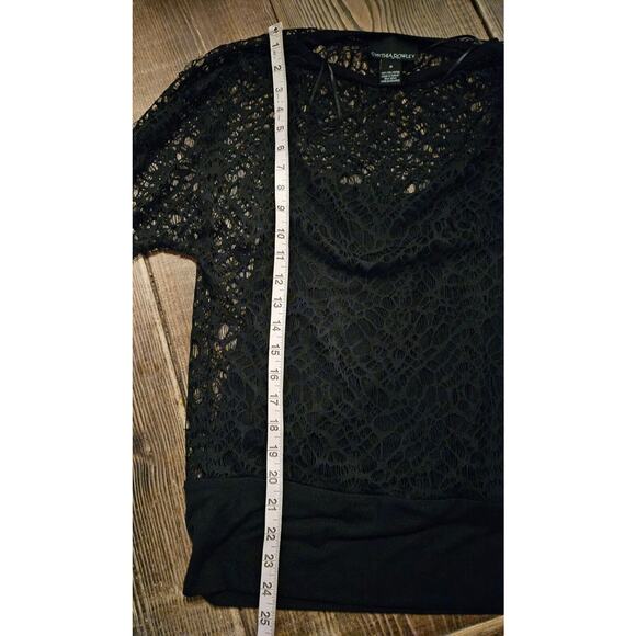 Cynthia Rowley Top Womens Medium Black Lace Sheer Mesh Goth Whimsy Web Rave 90s - Picture 7 of 8